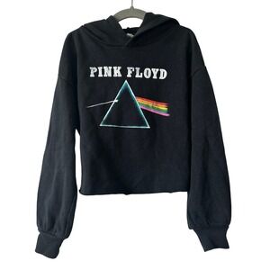 Pink Floyd Dark Side of the Moon Cropped Graphic Hoodie Black Girls Size S 7/8